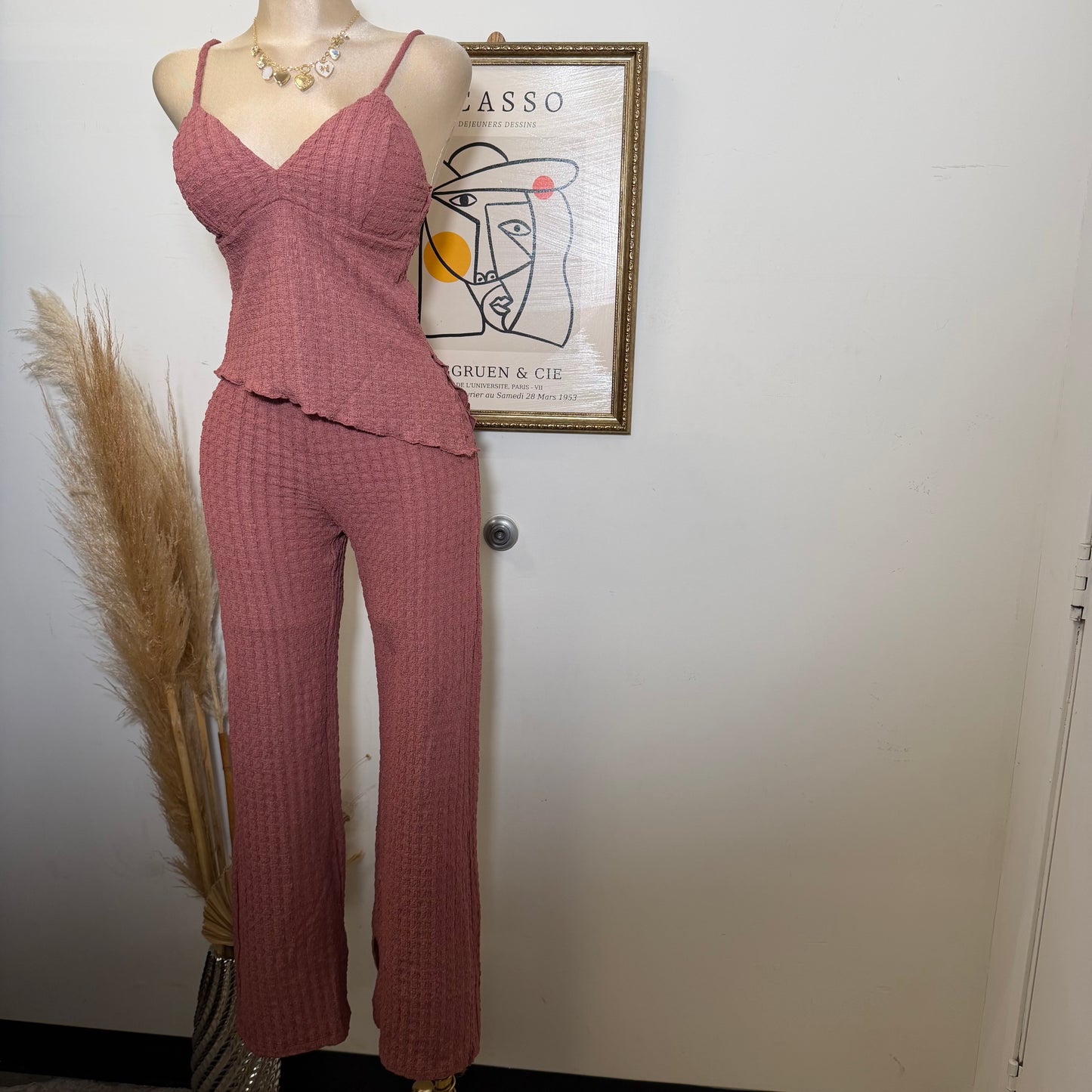 Merrow Asymmetric Hem Top and Pant Set-Marsala