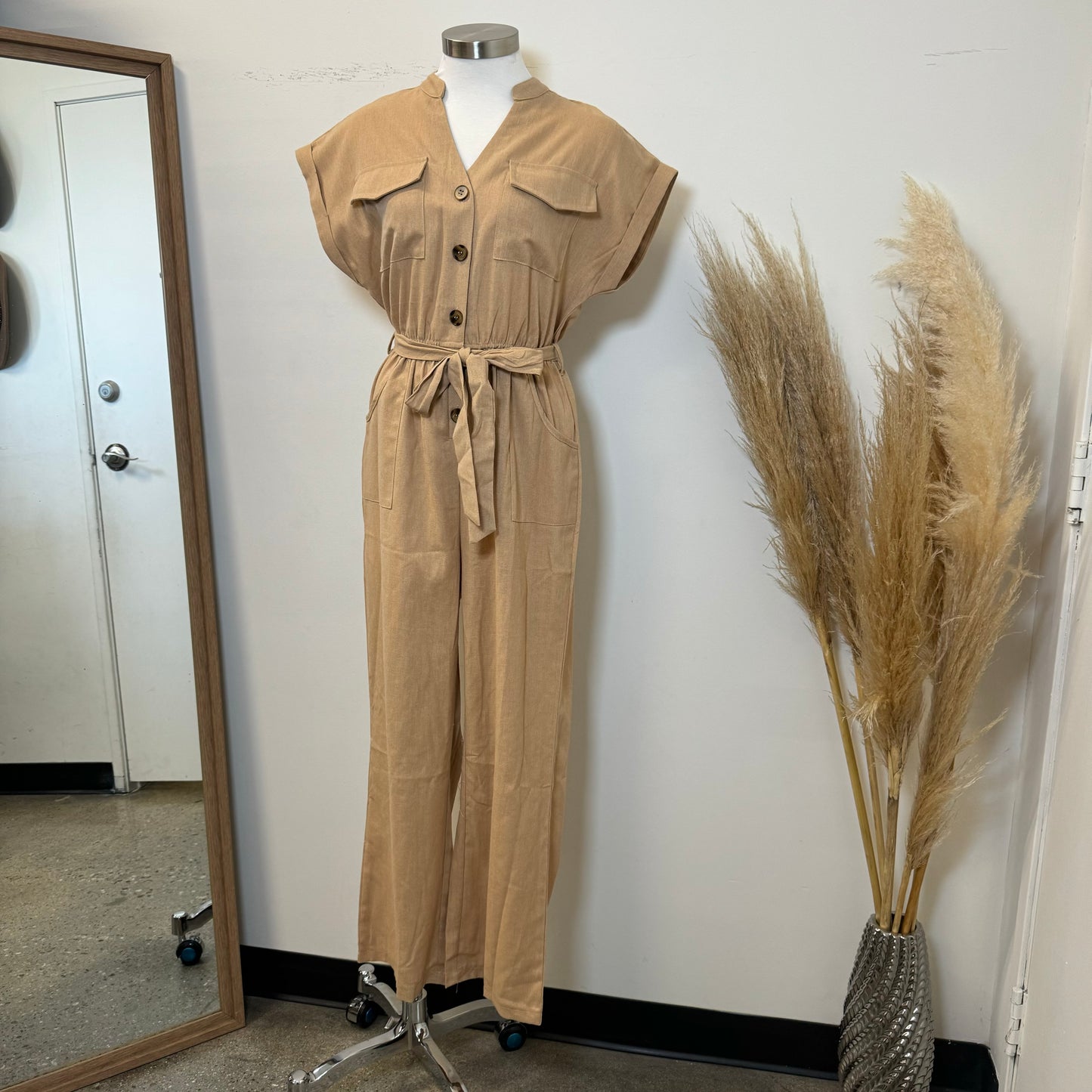 Blanca Linen Jumpsuit -Camel