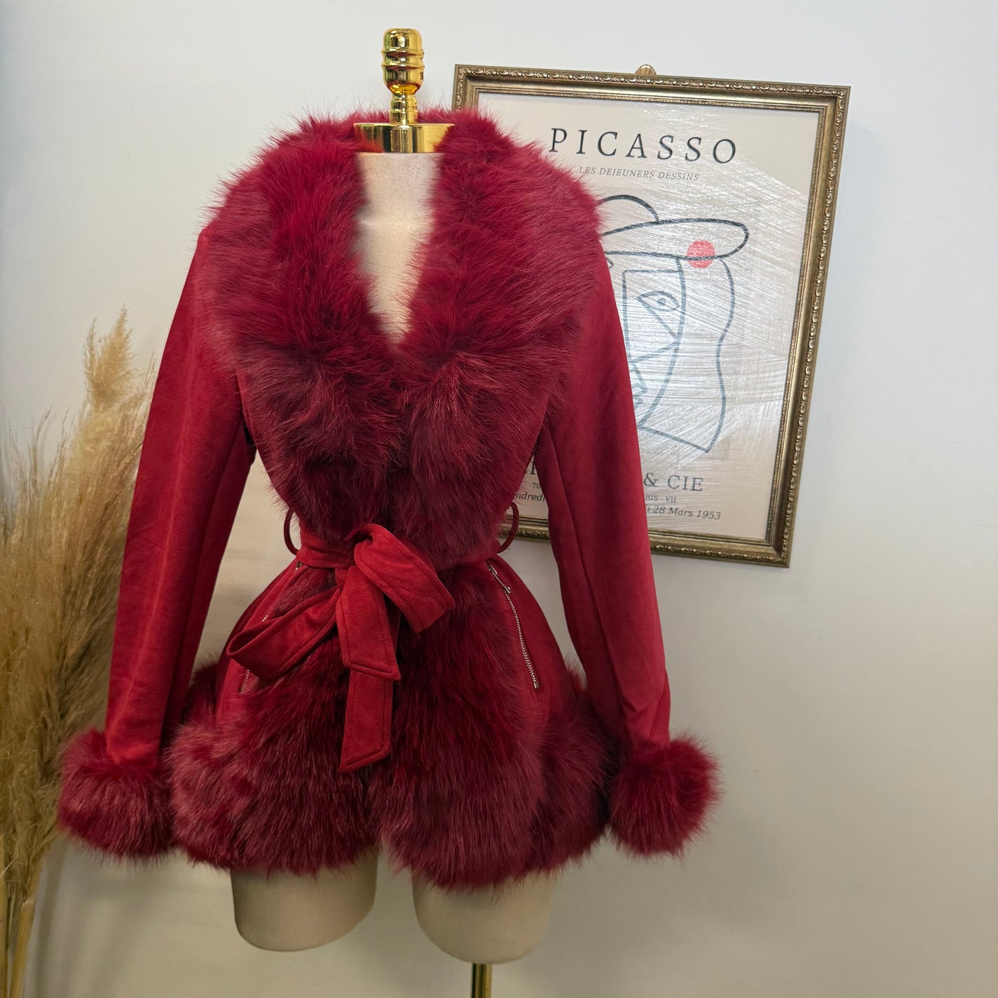 Dynasty Luxe Fur-Trimmed Coat Red