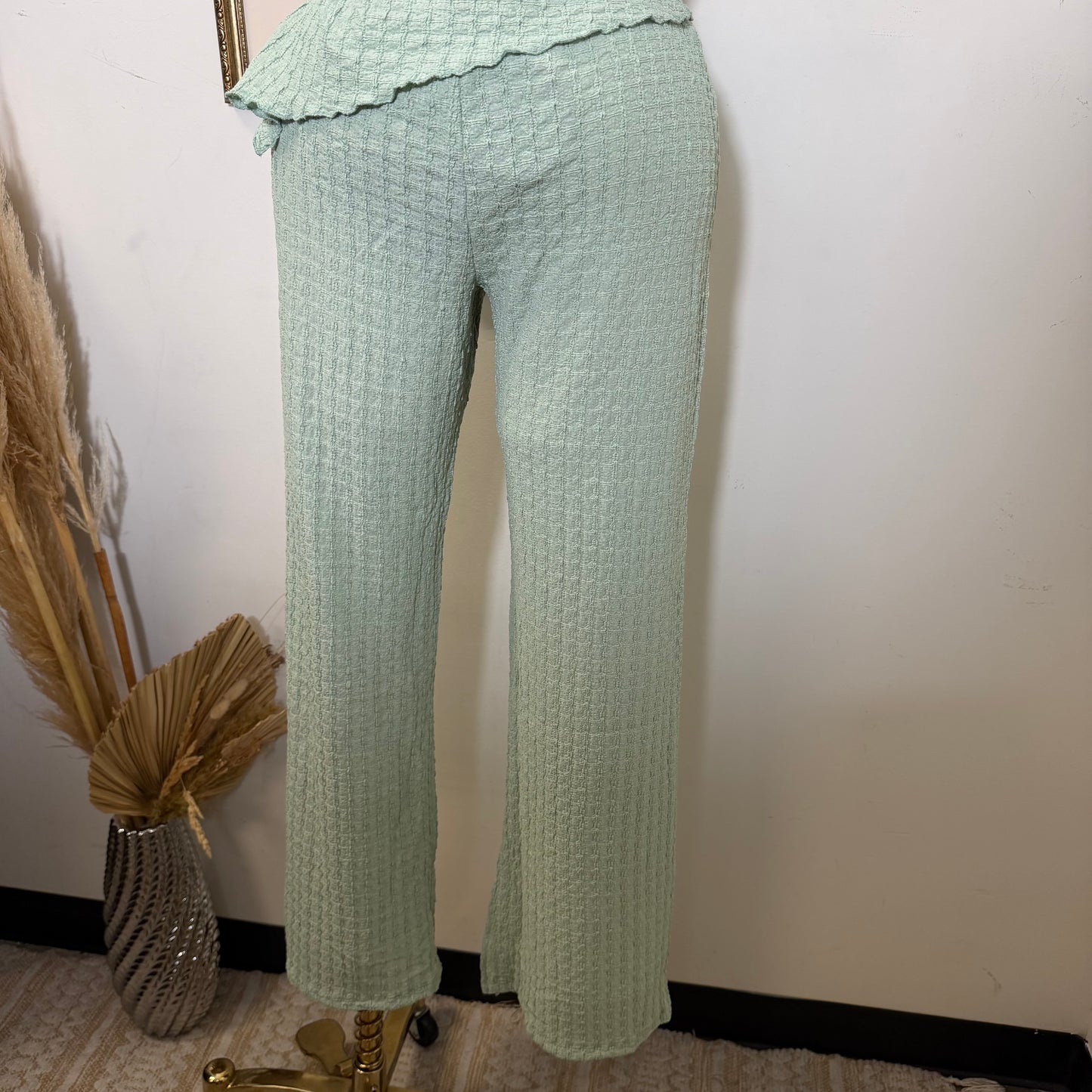 Merrow Asymmetric Hem Top and Pant Set-Sage