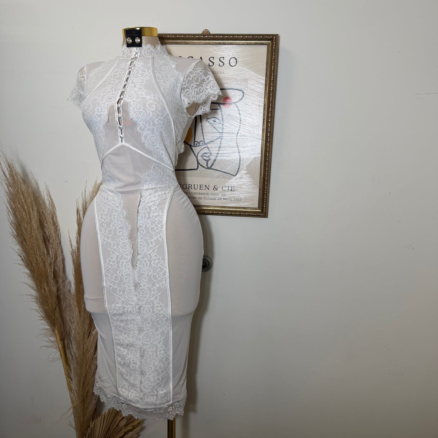 Lace Midi Dress-White