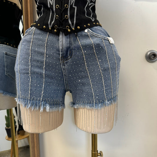 Tu Rhinestone Shorts-LT Blue