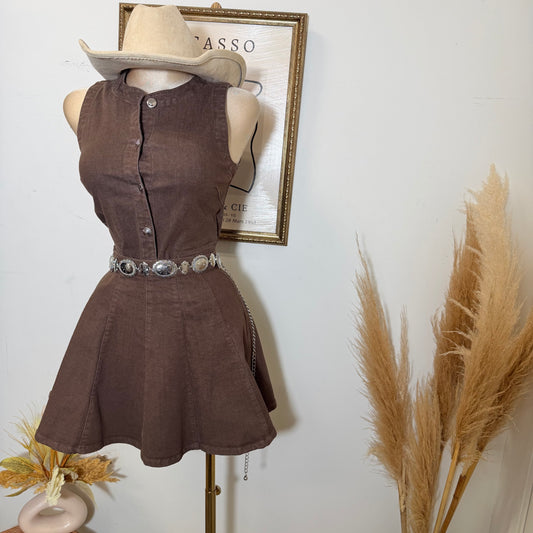 Denim Button Up Vest-Brown