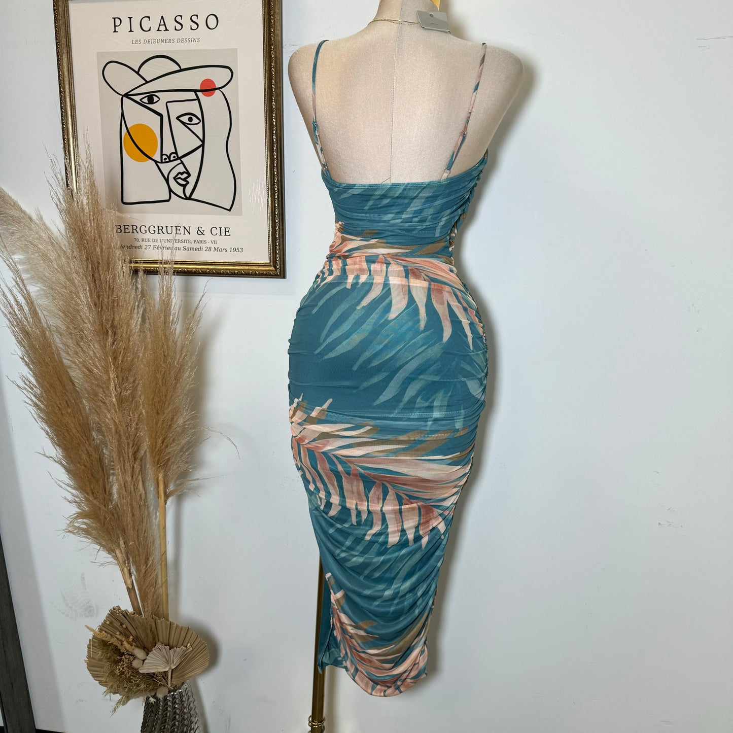 Favy Ruched Midi Dress-Teal