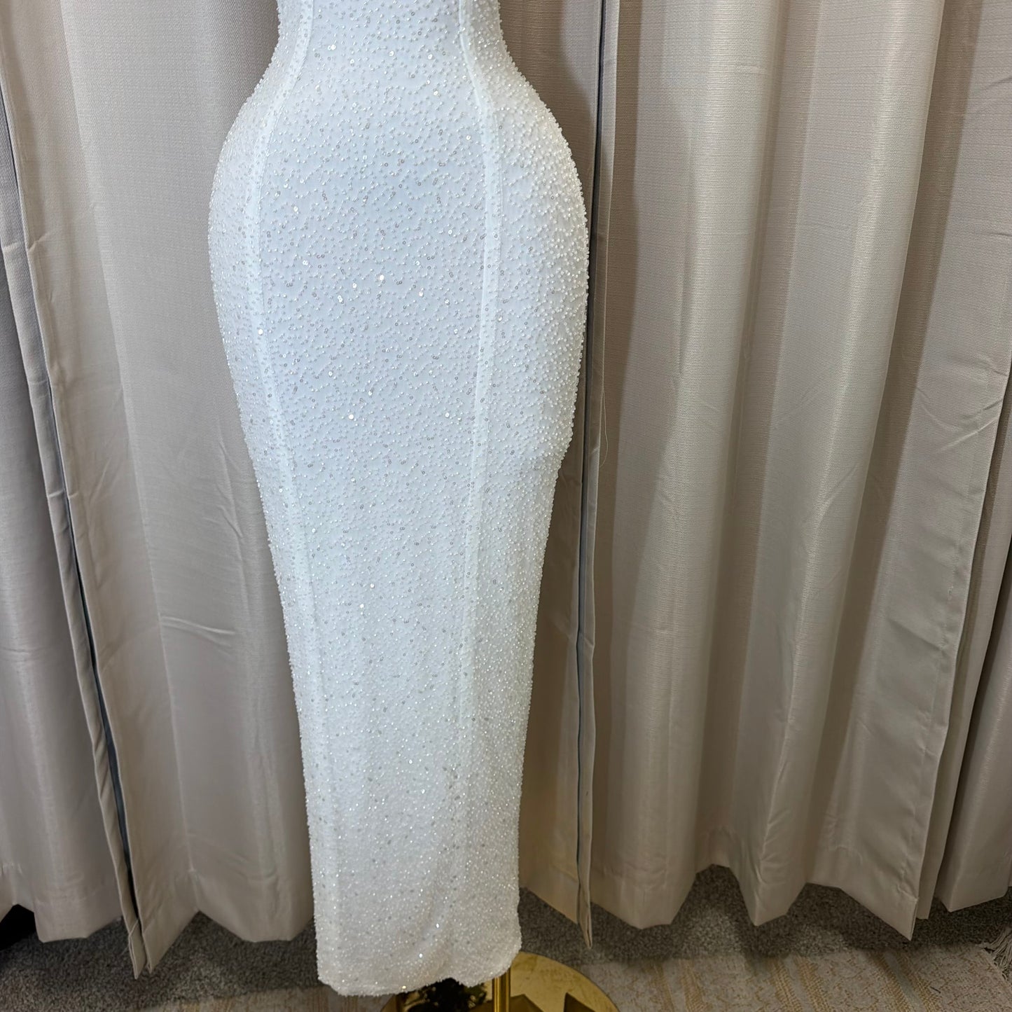 Embellished Bead Bandeau Cowl Neck Tube Maxi Dress-White