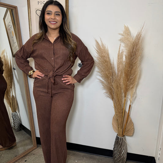 Long sleeve Pant Set-Brown