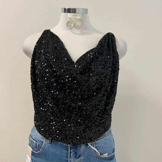 Iris cowl Neck Sequin Top - Black