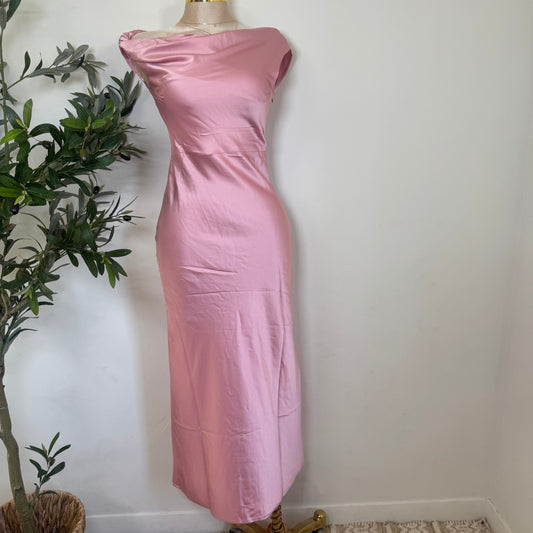 Asymmetrical Satin Dress-Baby Pink