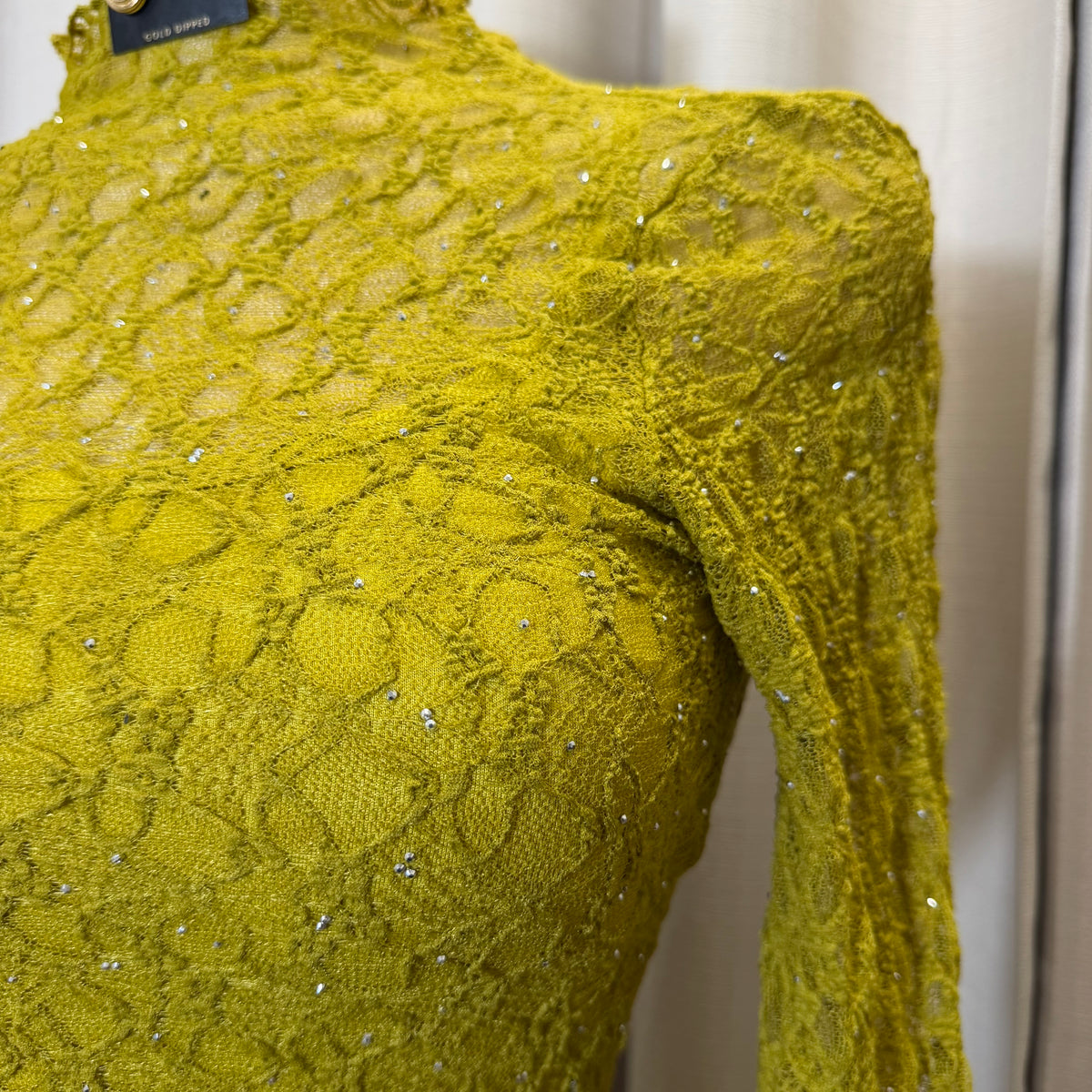 Long Sleeve Rhinestone Lace Dress-Olive Moss