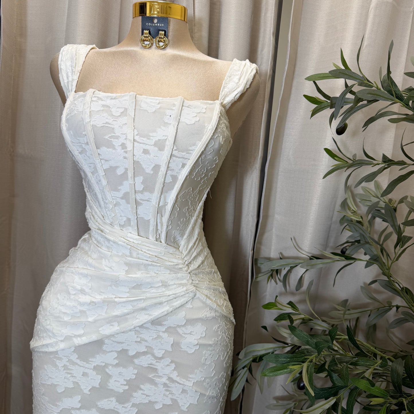 Bustier Bodice With Twist On the Side Maxi Dress-Cream (Copy)