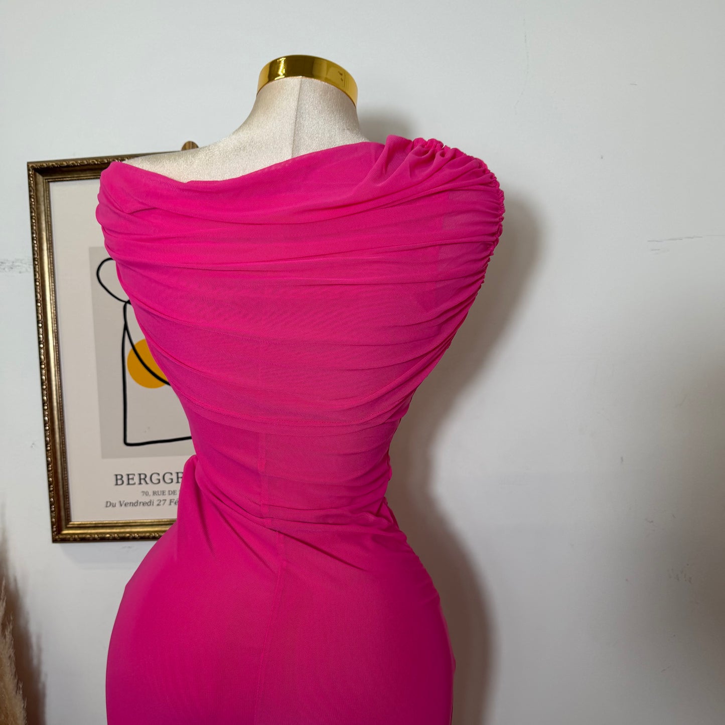 Maxi Mesh Dress Detail in the front -Hot Pink