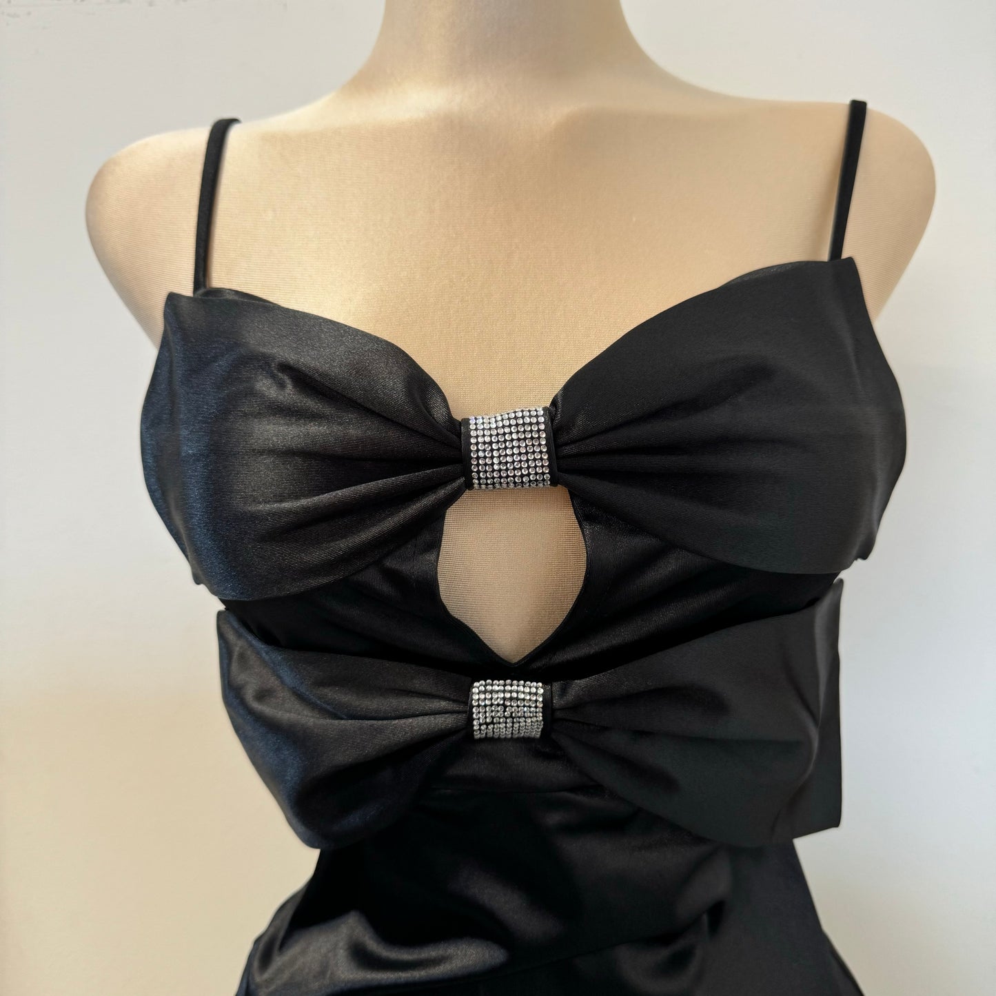 Holiday Satin Bow Dress-Black