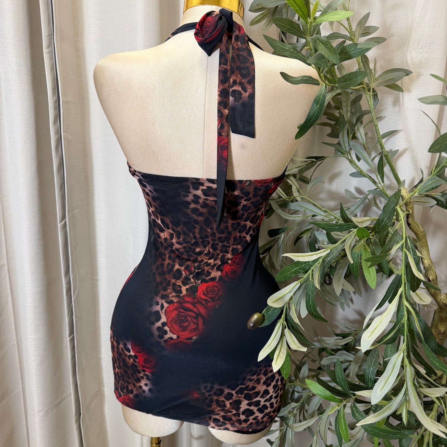 Animal & Flower Print Meah Mini Dress-Black Combo