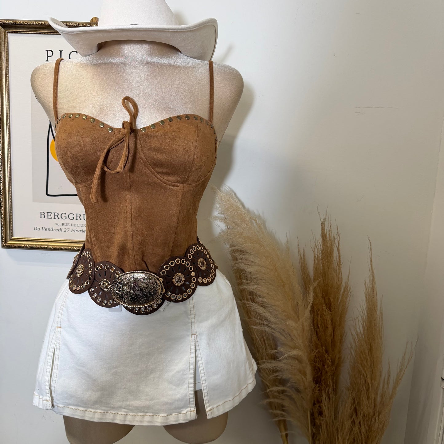 Studs Suede Top- Camel