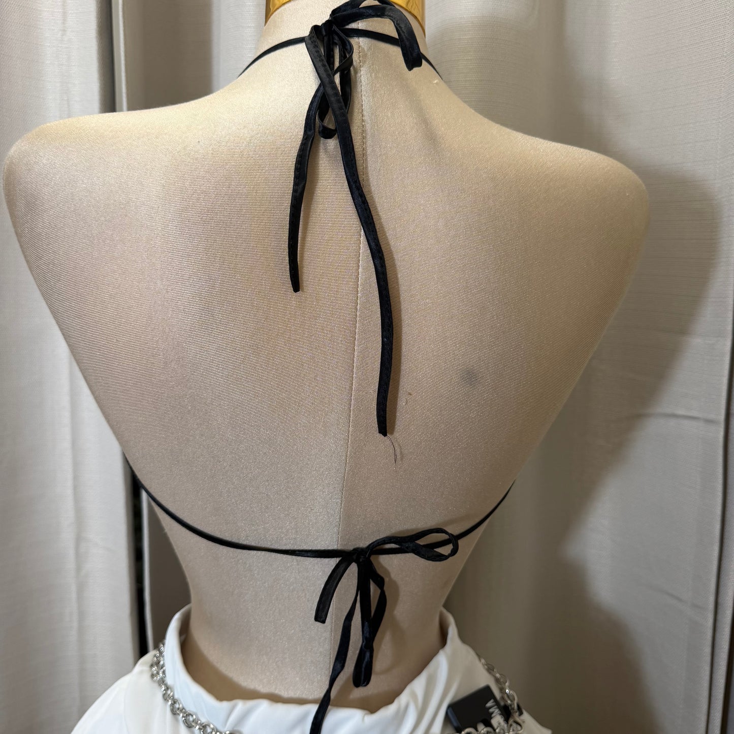 Draped Cowl neck backless halter Top-ombré blue
