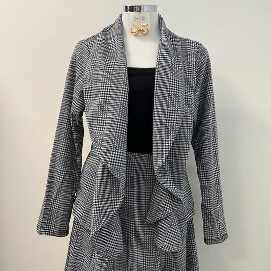 Idelia Blazer Plaid Set PL-Black/White