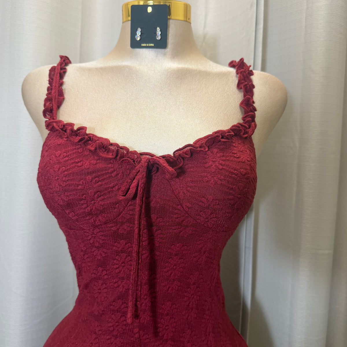 Daisy Asymmetric Skirt Midi Dress-Burgundy