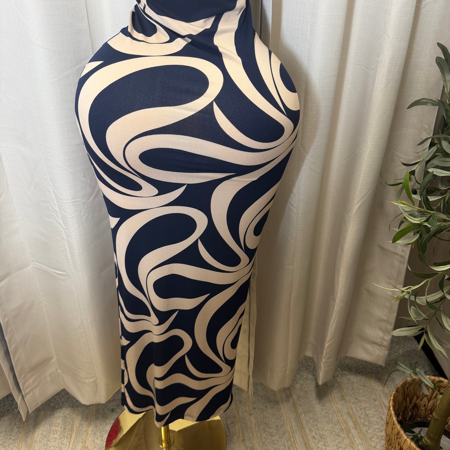 Spaghetti Dress Midi Dress-Navy