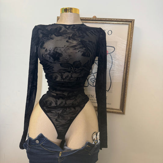 Round Neck Long Sleeve Bodysuit RS-Black