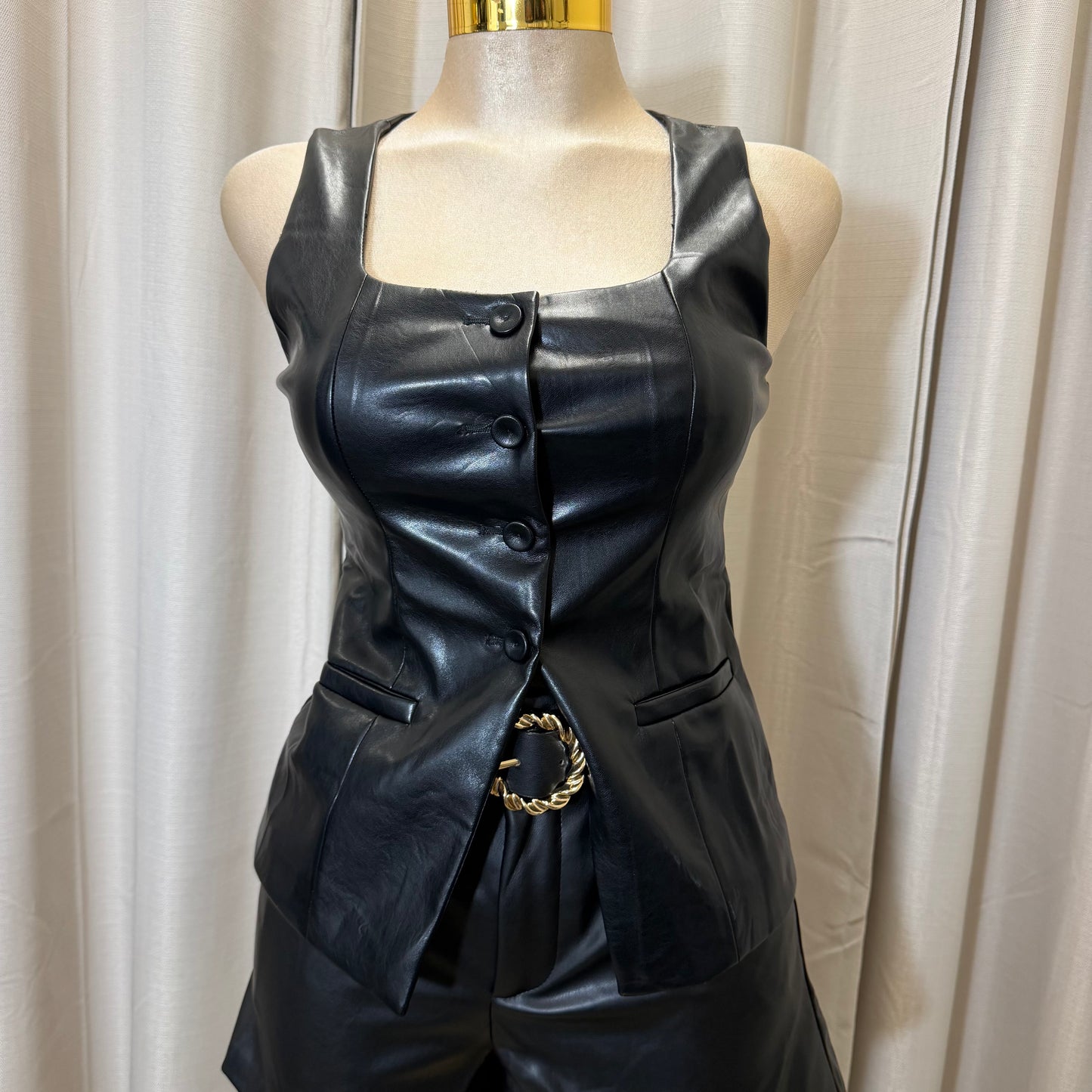Leather Vest Up Top-Black
