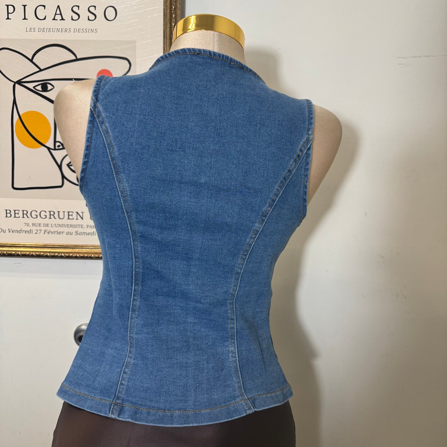 Demin Vest Top Woven-Medium Wash