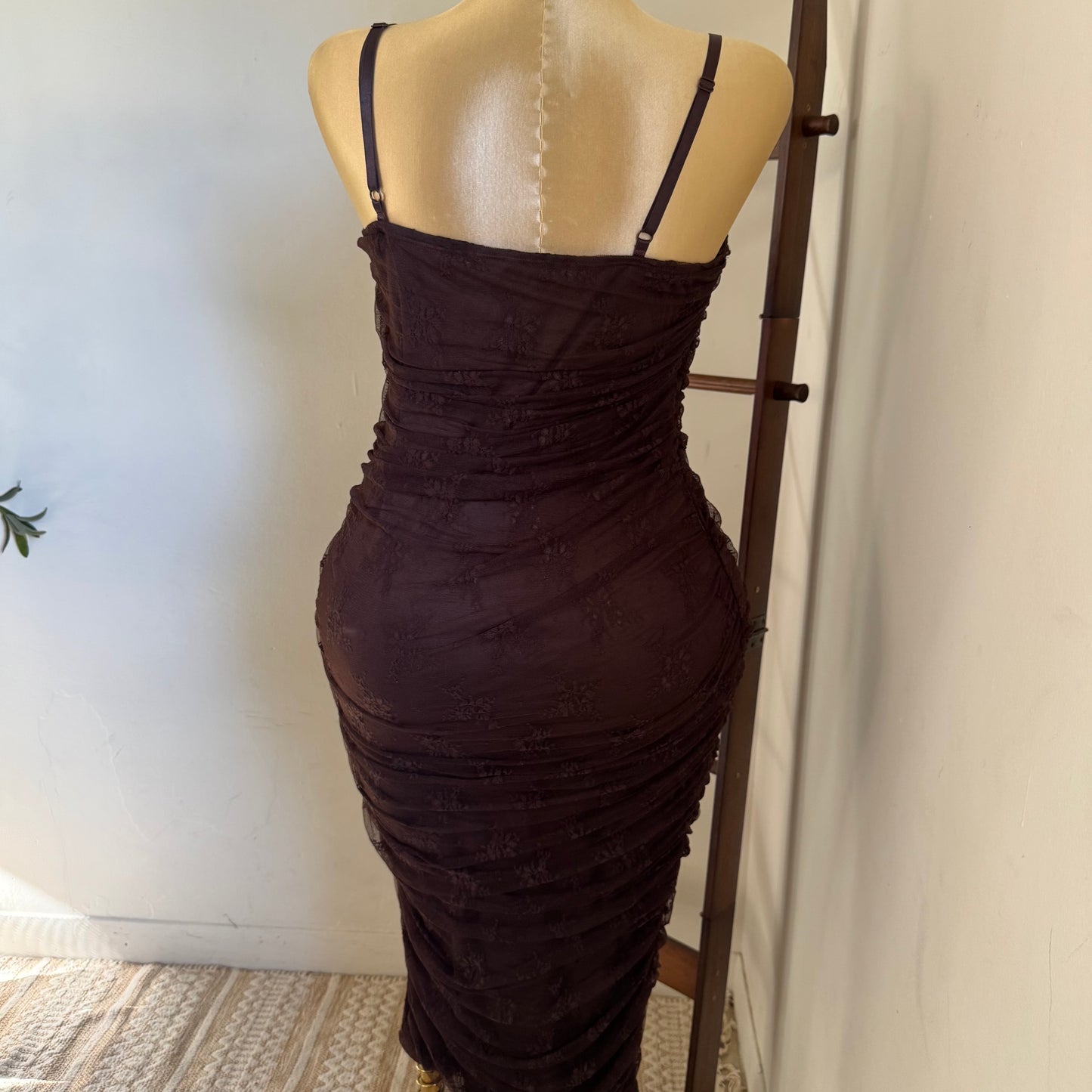 Lace Midi Dress Plus size-Brown