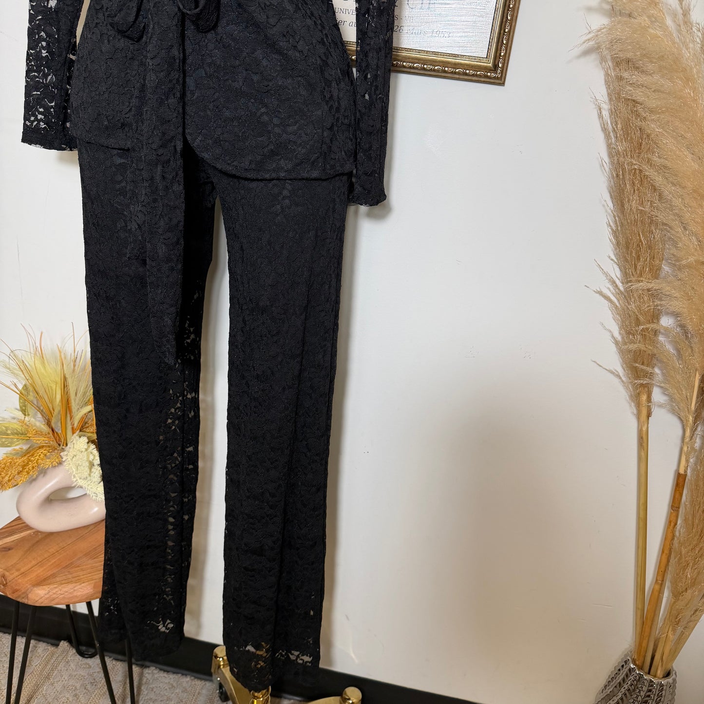 Lace blazer Pant Set -Black