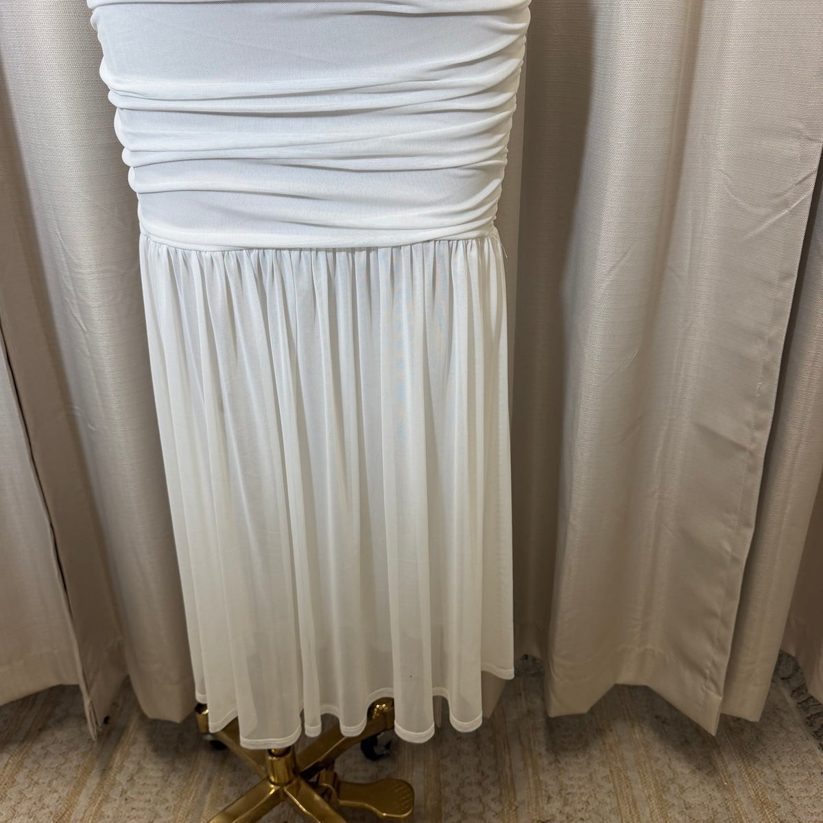 Mesh & Knit Mix Long Dress-White