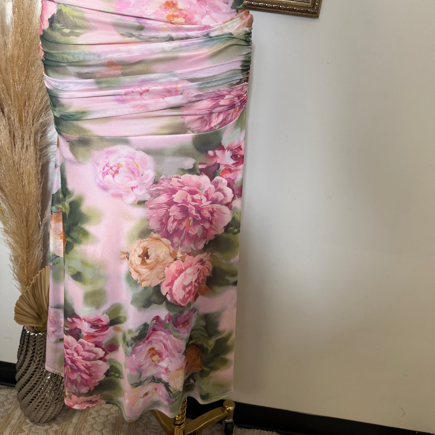 Flower Print Mesh Maxi Dress-Mauve Combo