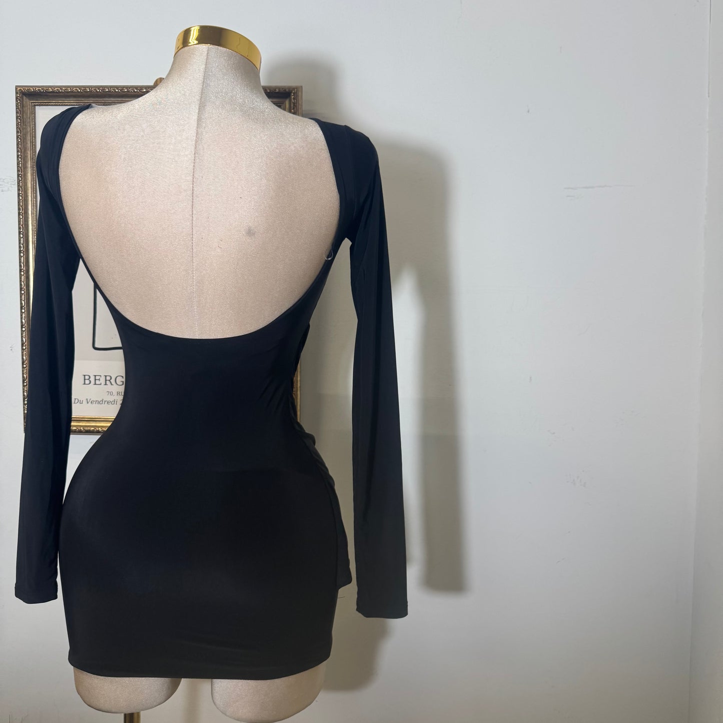 Long sleeve Drape Mini Dress-Black