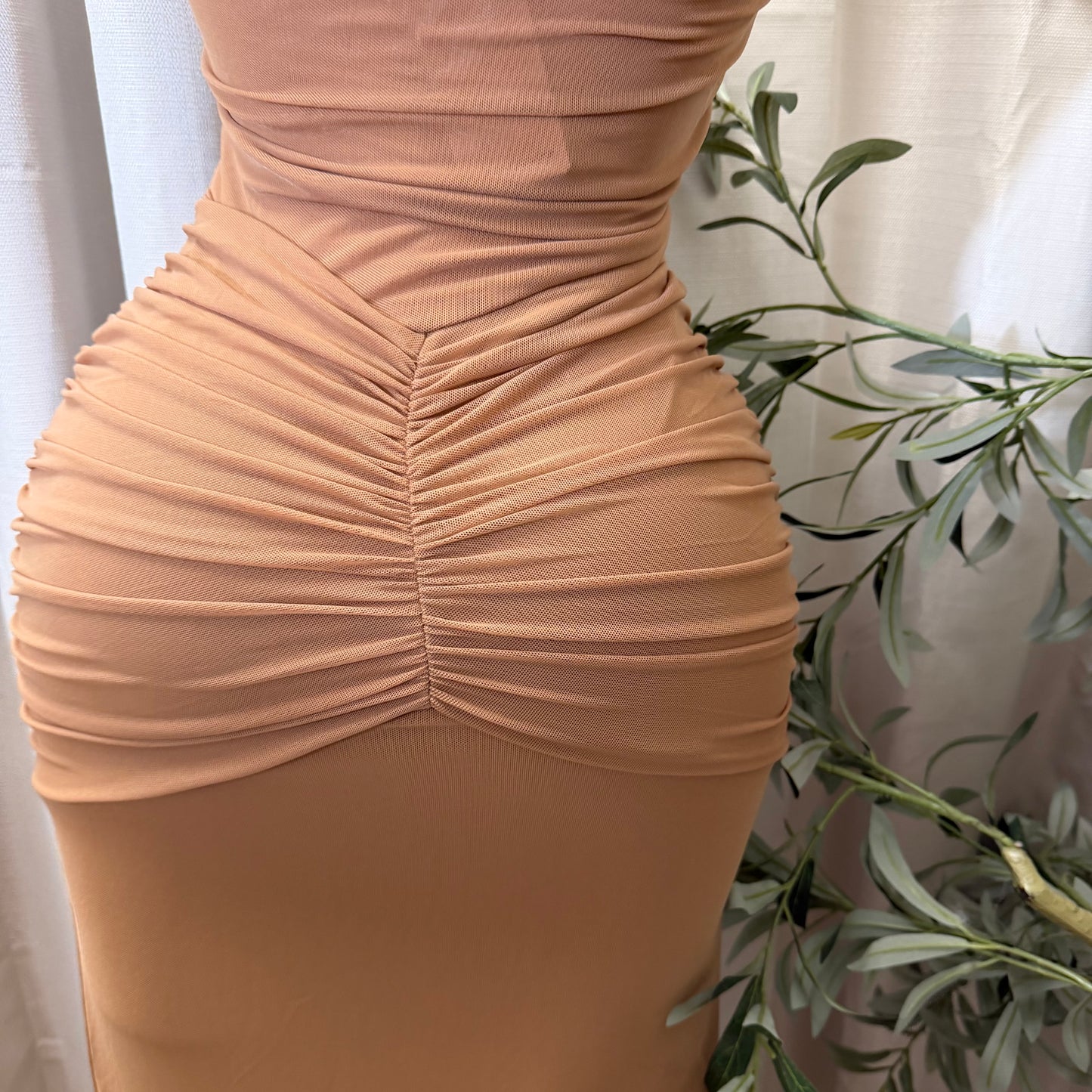 HALTER TWIST FRONT DRAPED MAXI DRESS-Brown