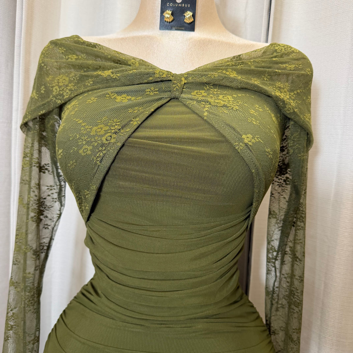 Off Shoulder Midi Dress-Olive