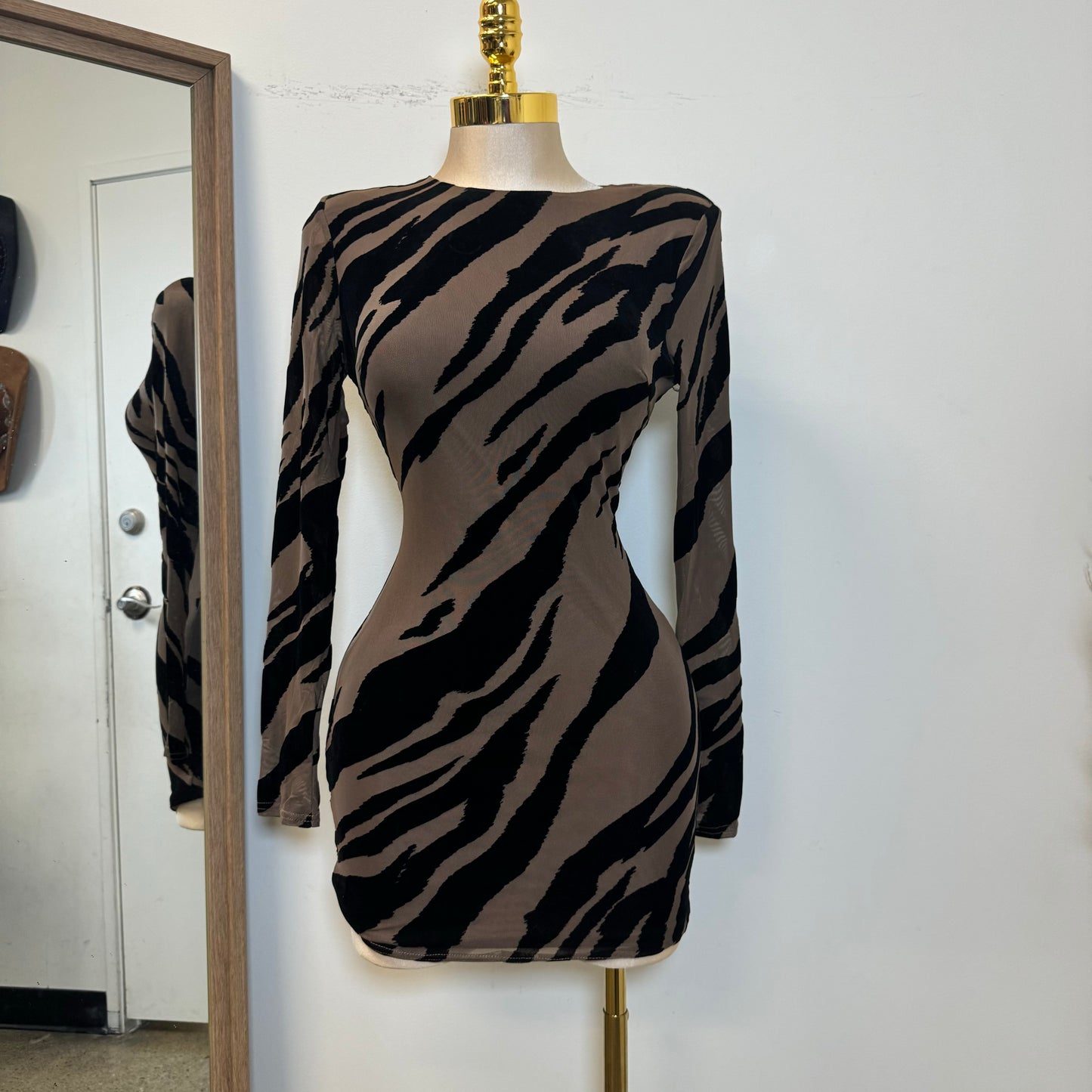 Zebra Mesh Dress-Brown/Black