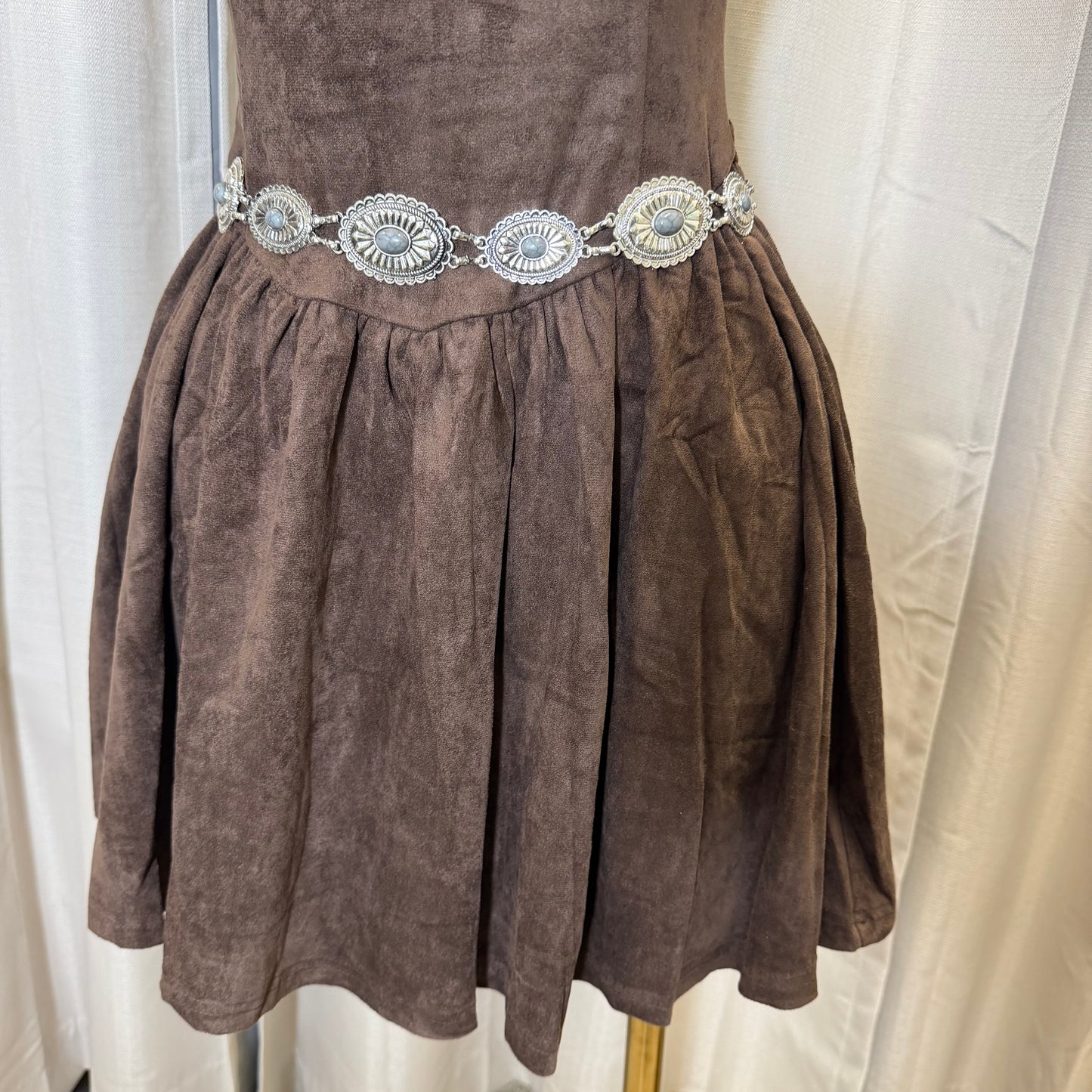 Suede Strapless Tube Mini Dress-Brown