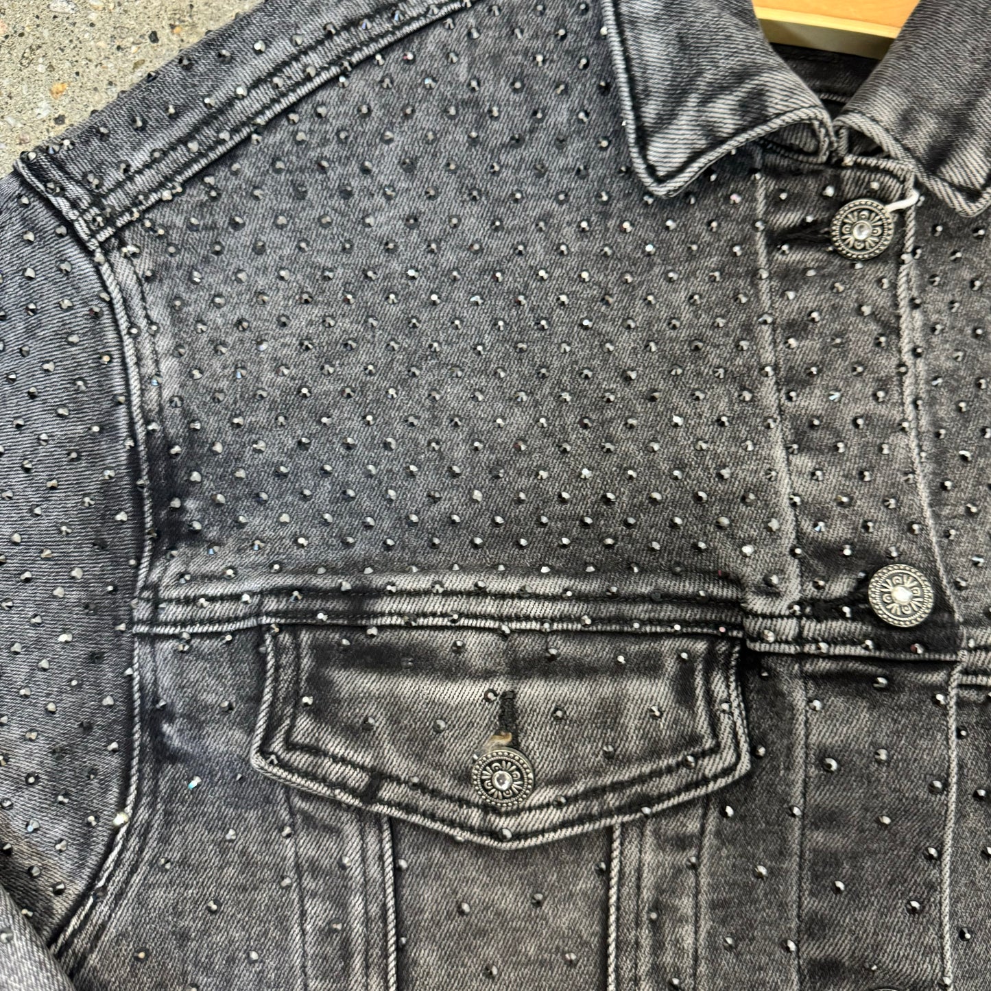 Rhinestone Denim Jacket -Black Wash