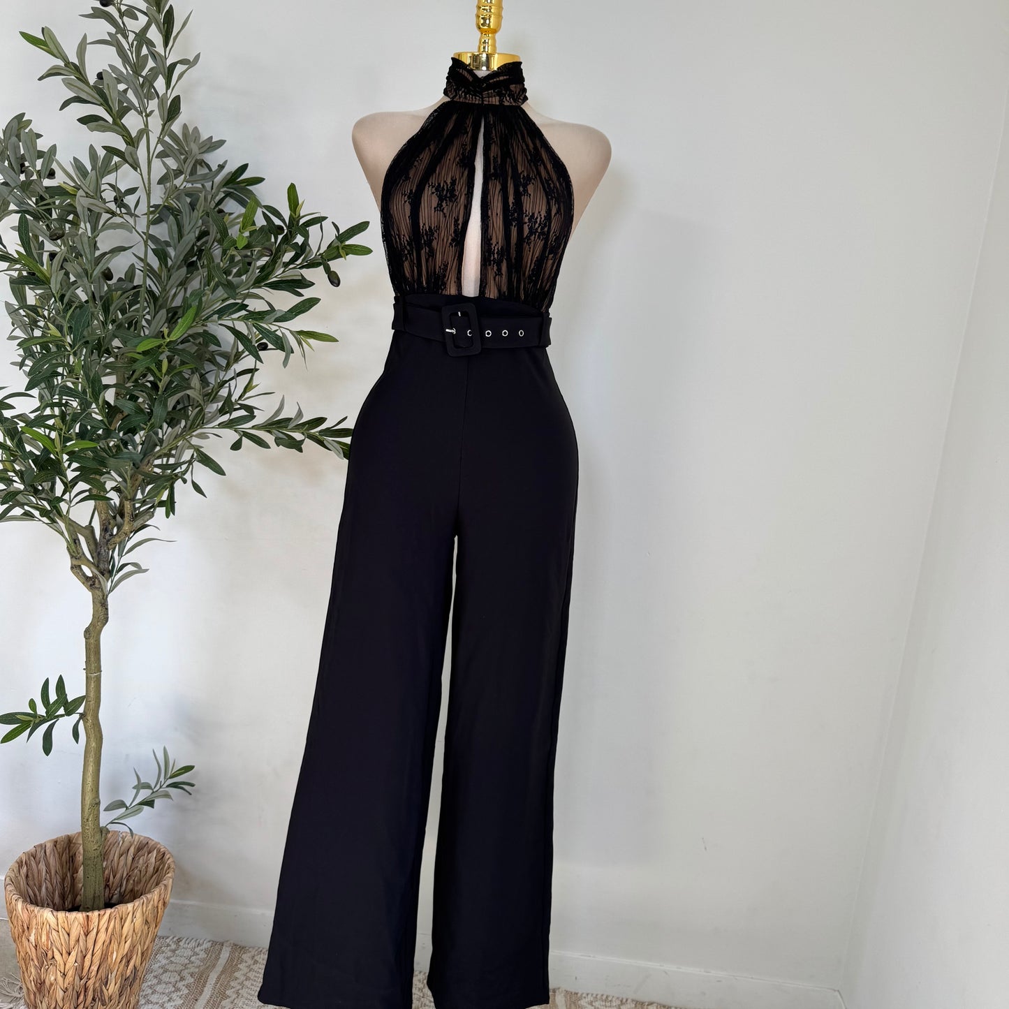LACE & STRETCH WOVEN JUMPSUIT