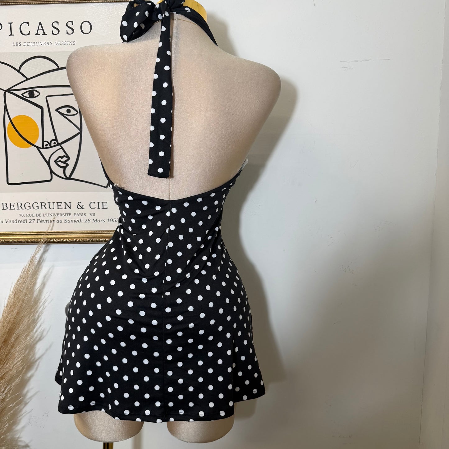 Halter Plunge V-Neck Mini Dress -Polka Dots