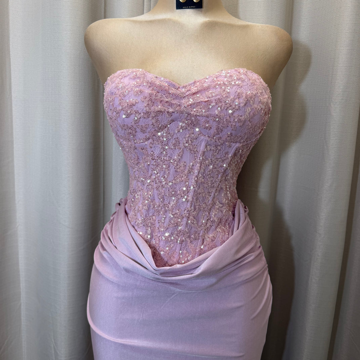 Sequin Lace with knit satin Dress-Baby Pink