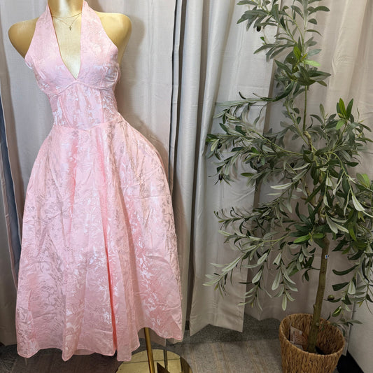 Halter neck Midi Dress-Baby Pink