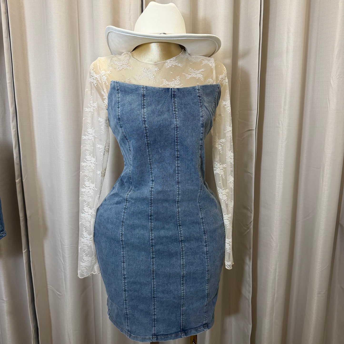 Denim Strapless Denim Dress PL-Blue