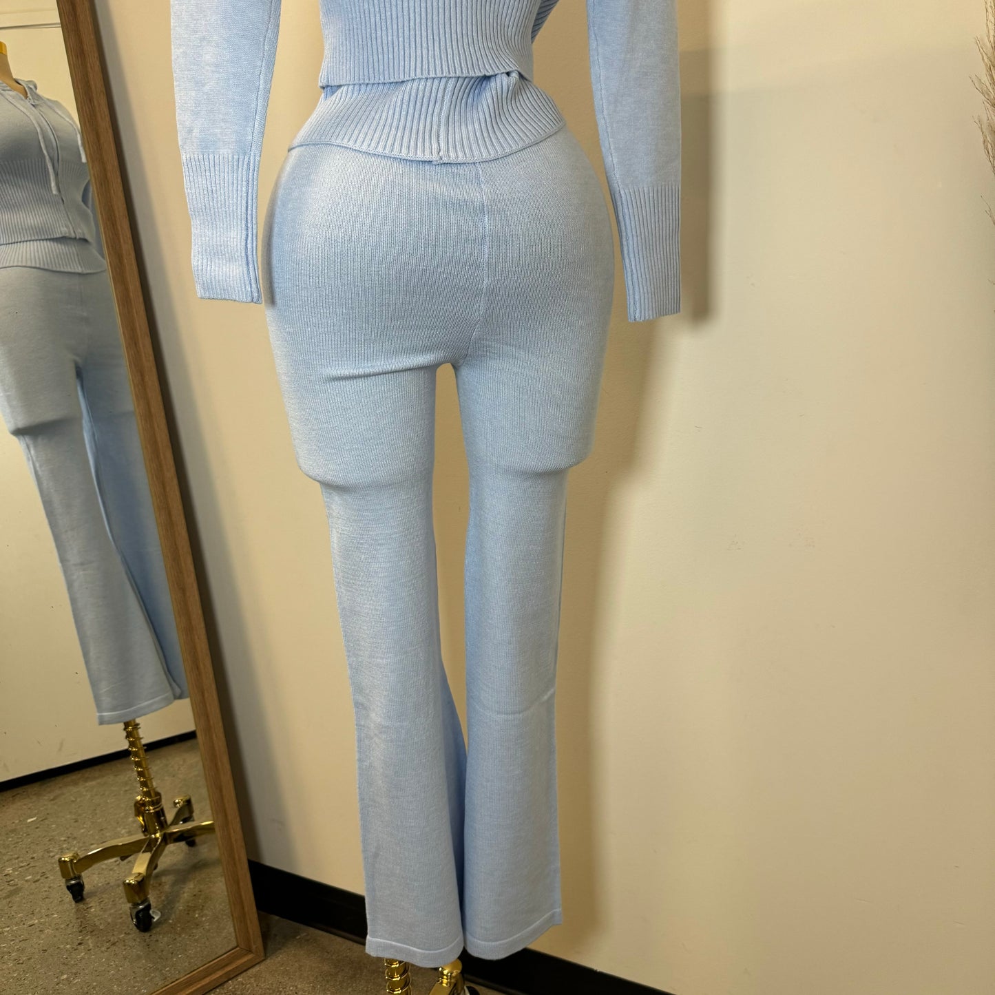 Y2K knitted Pant Set-Baby blue