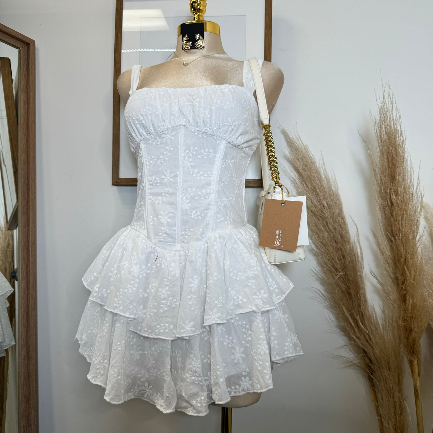 Cotton Corset Double Layer Mini Dress-White