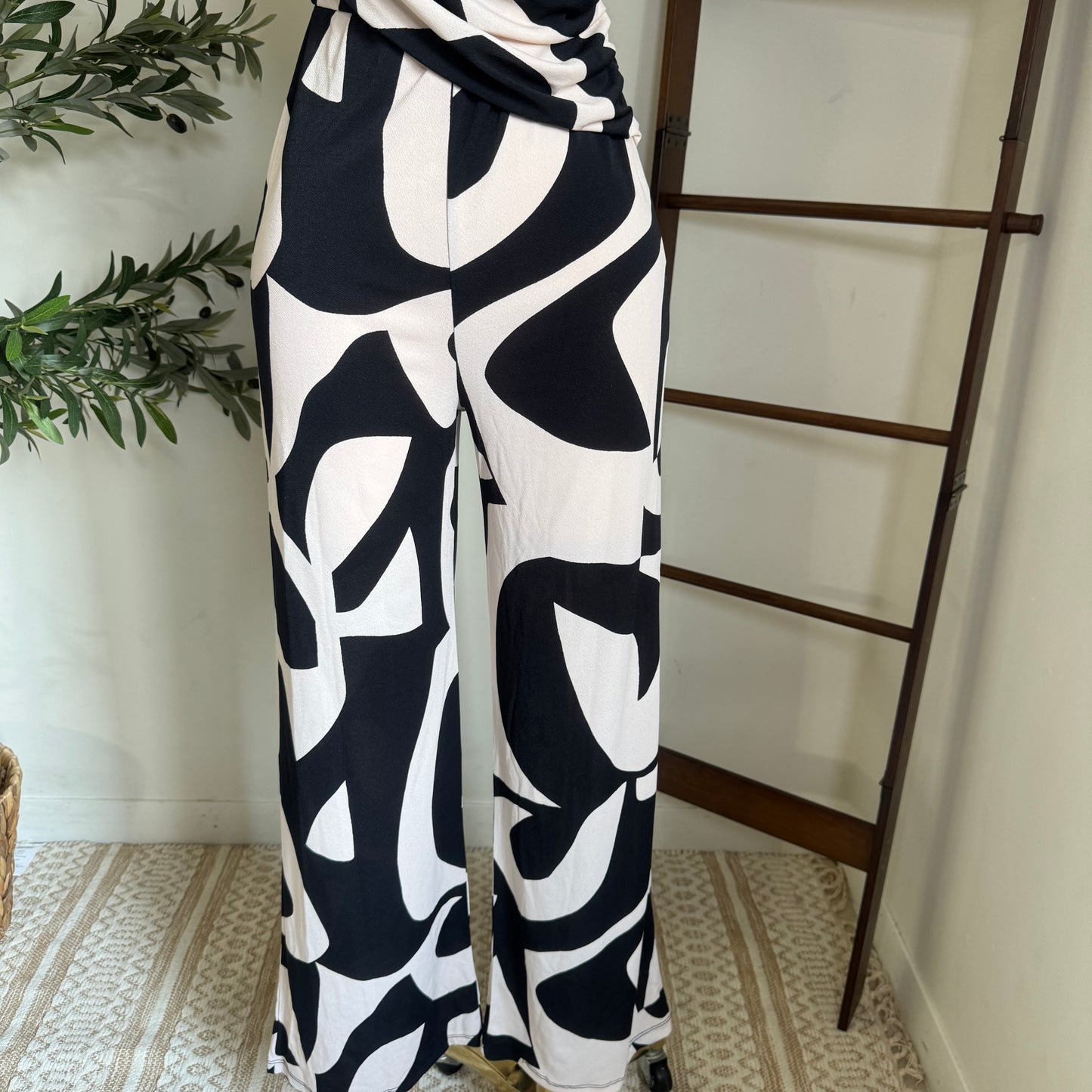 Halter Jumpsuit-Black/White