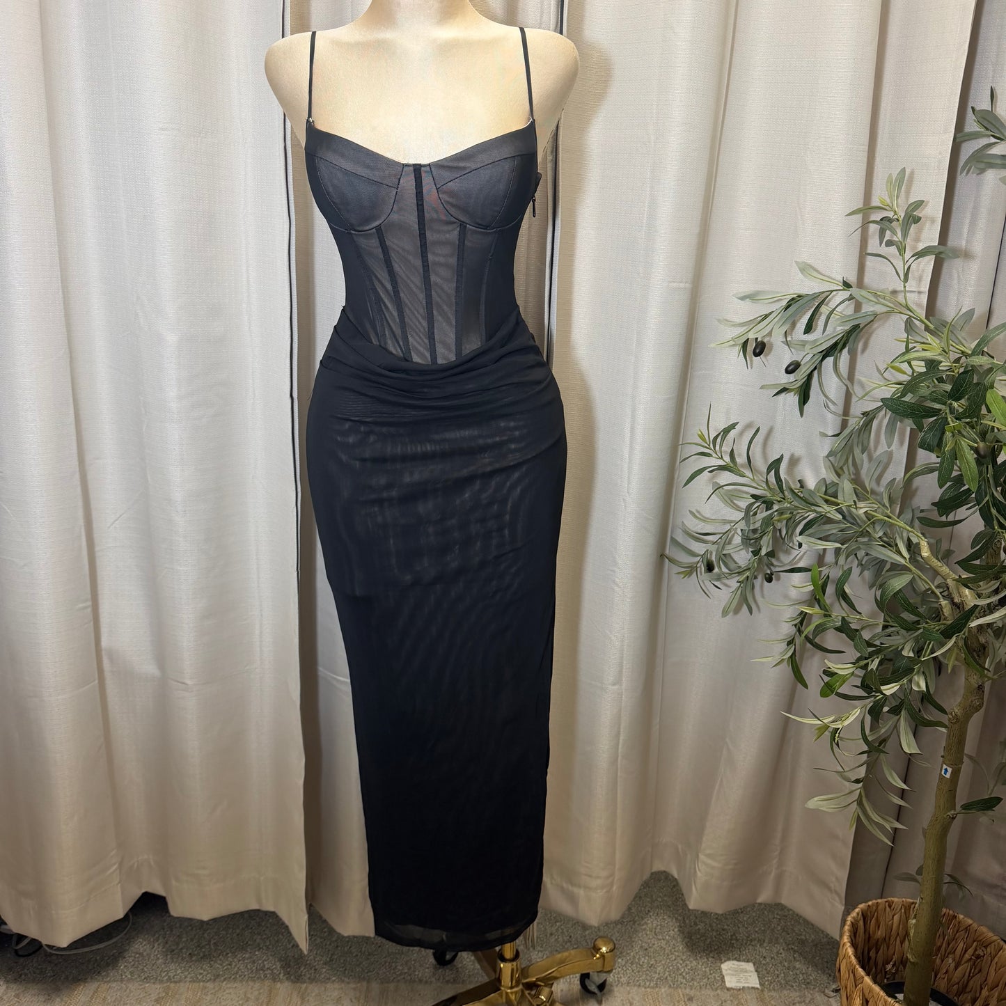 LACE-UP BACK DETAIL CORSET MIDI DRESS-black