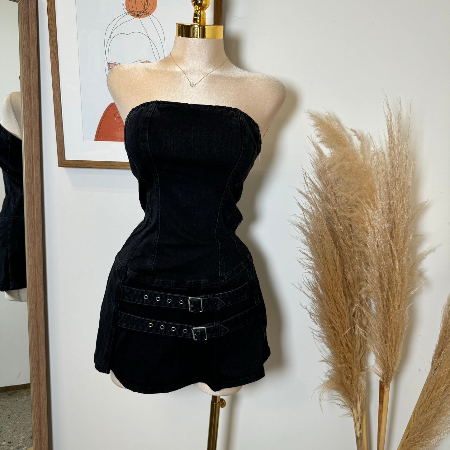 Acabo Denim Dress-Black