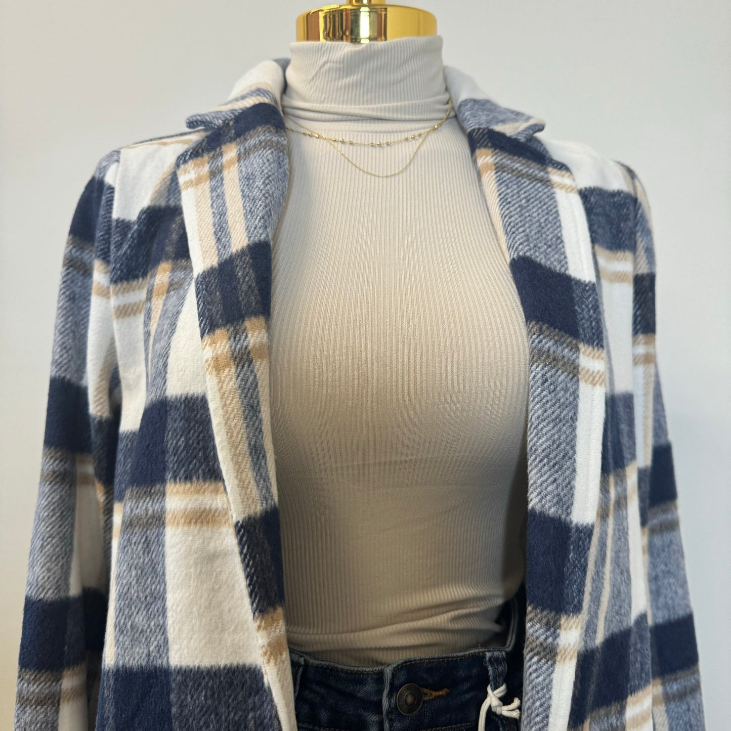 Laila Collared Plaid Wool Blend-Navy