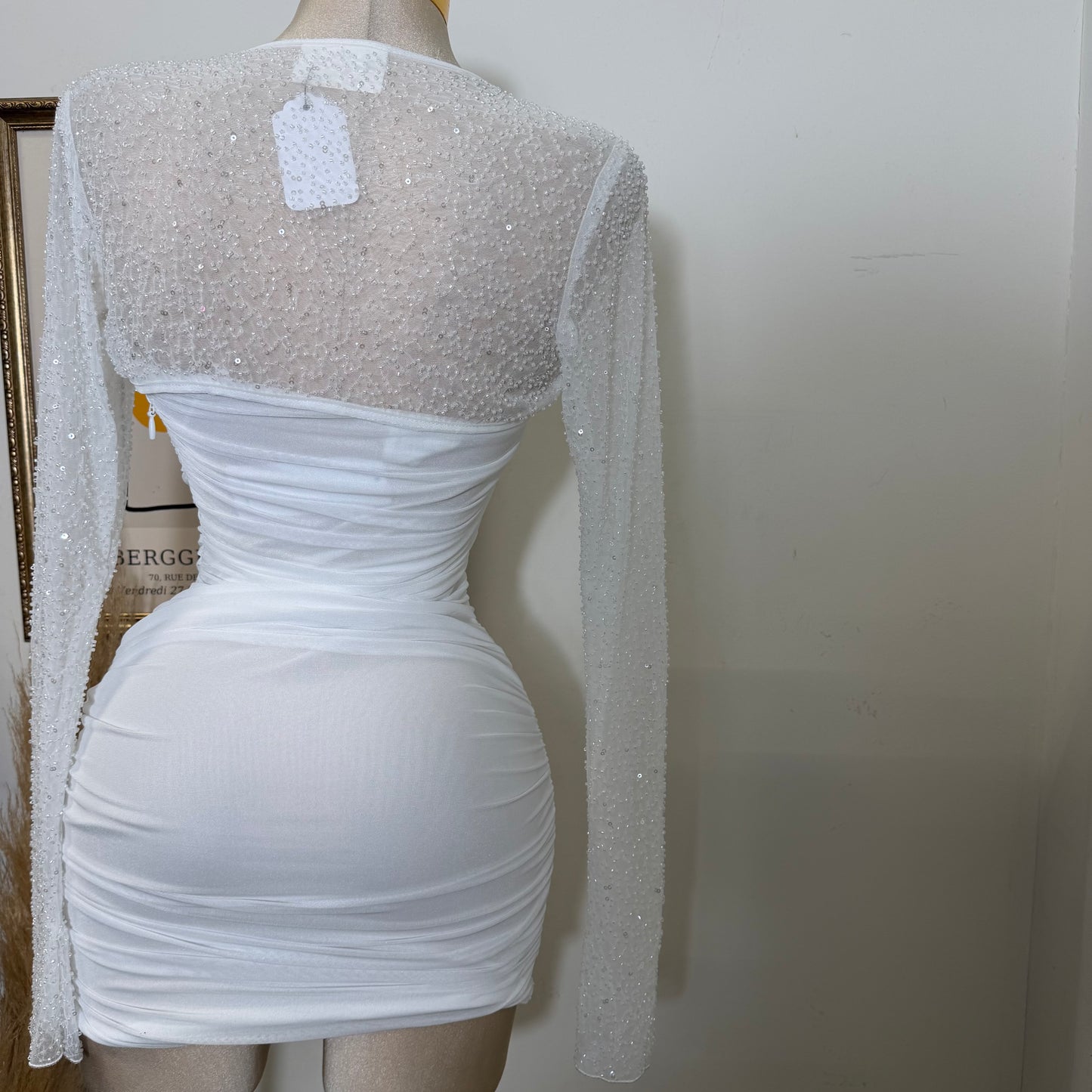 Power Mesh With Beads Bolero-White