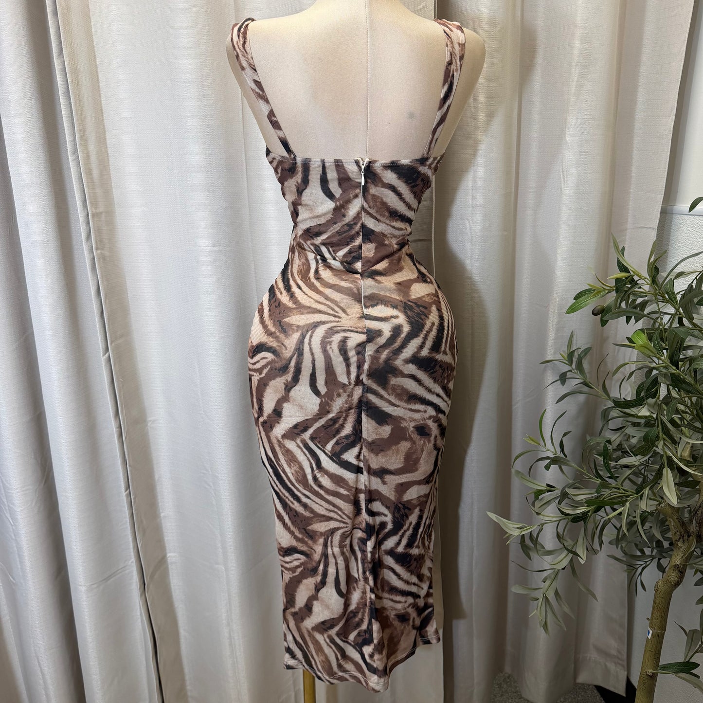 Mesh Animal Print Dress-Animal