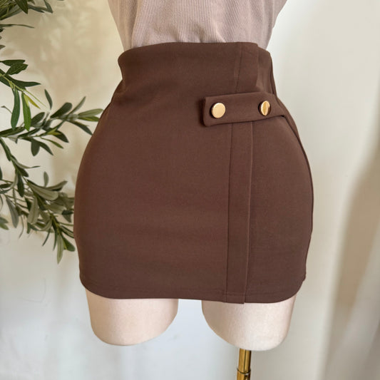 Poly Span Tan With Button Detail Short Lining Skort-Brown