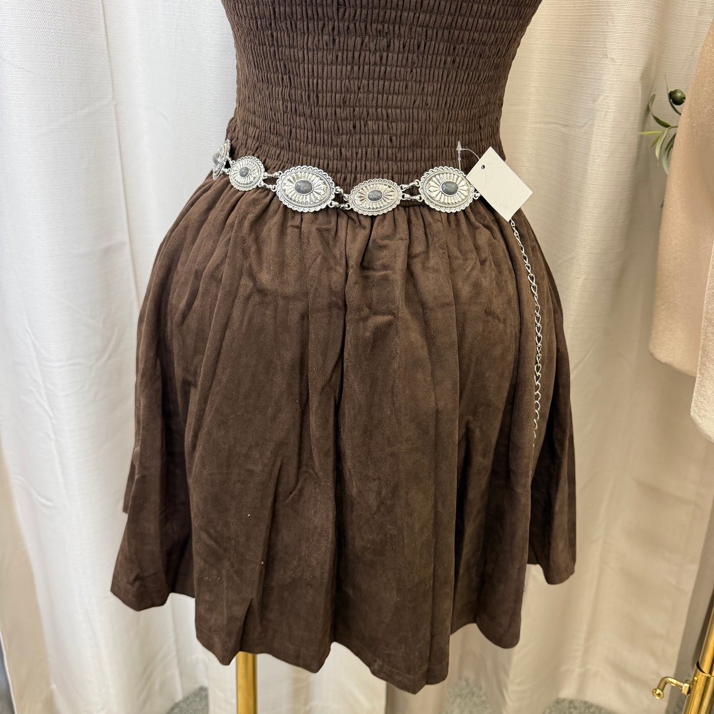 Suede Strapless Tube Mini Dress-Brown